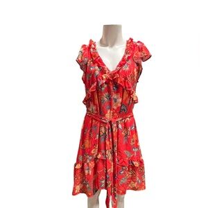 Flying Tomato Red Floral Ruffle Mini Dress